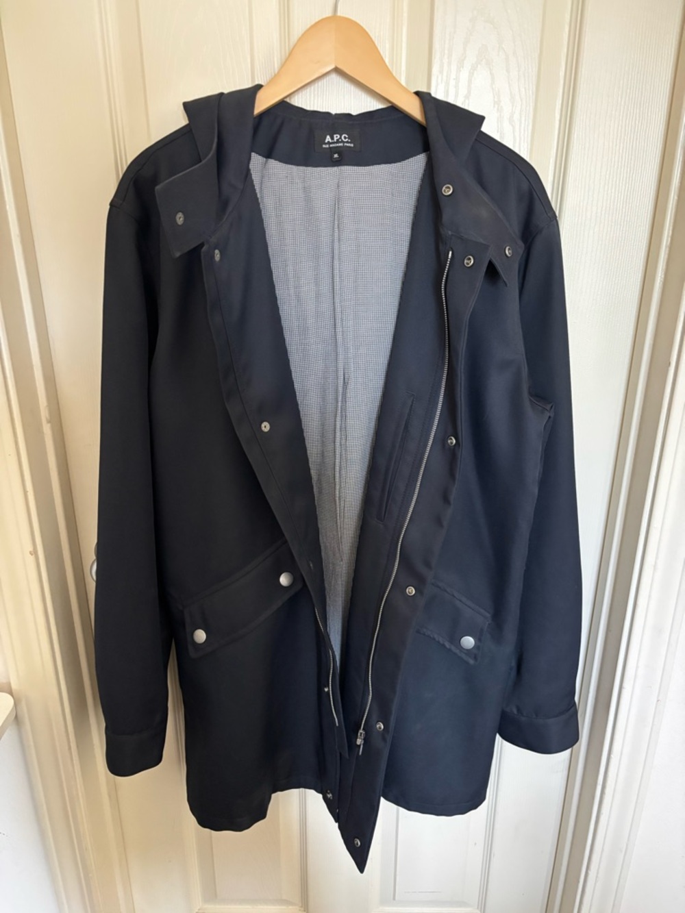 A.P.C. Men’s Hooded Long Line Navy Parka XL Raincoat Field Jacket - Picture 8 of 12